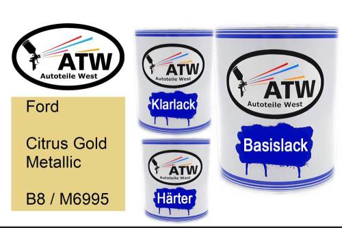 Ford, Citrus Gold Metallic, B8 / M6995: 1L Lackdose + 1L Klarlack + 500ml Härter - Set, von ATW Autoteile West.